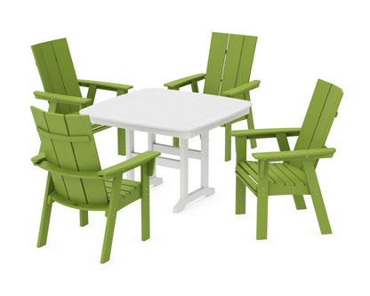 POLYWOOD Modern Curveback Adirondack 5-Piece Dining Set - 44" Table in Lime / White