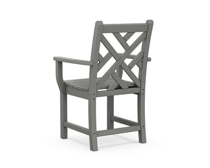 Angled view of the POLYWOOD Chippendale Dining Arm Chair in Slate Grey