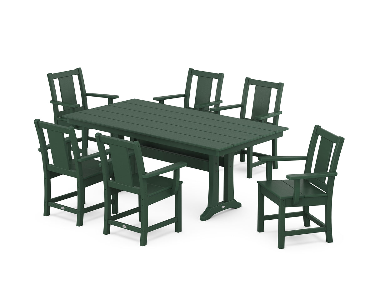 POLYWOOD Prairie Arm Chair 7-Piece Farmhouse Dining Set with Trestle Legs in Green