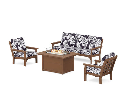 POLYWOOD Vineyard Deep Seating Fire Pit Table Set