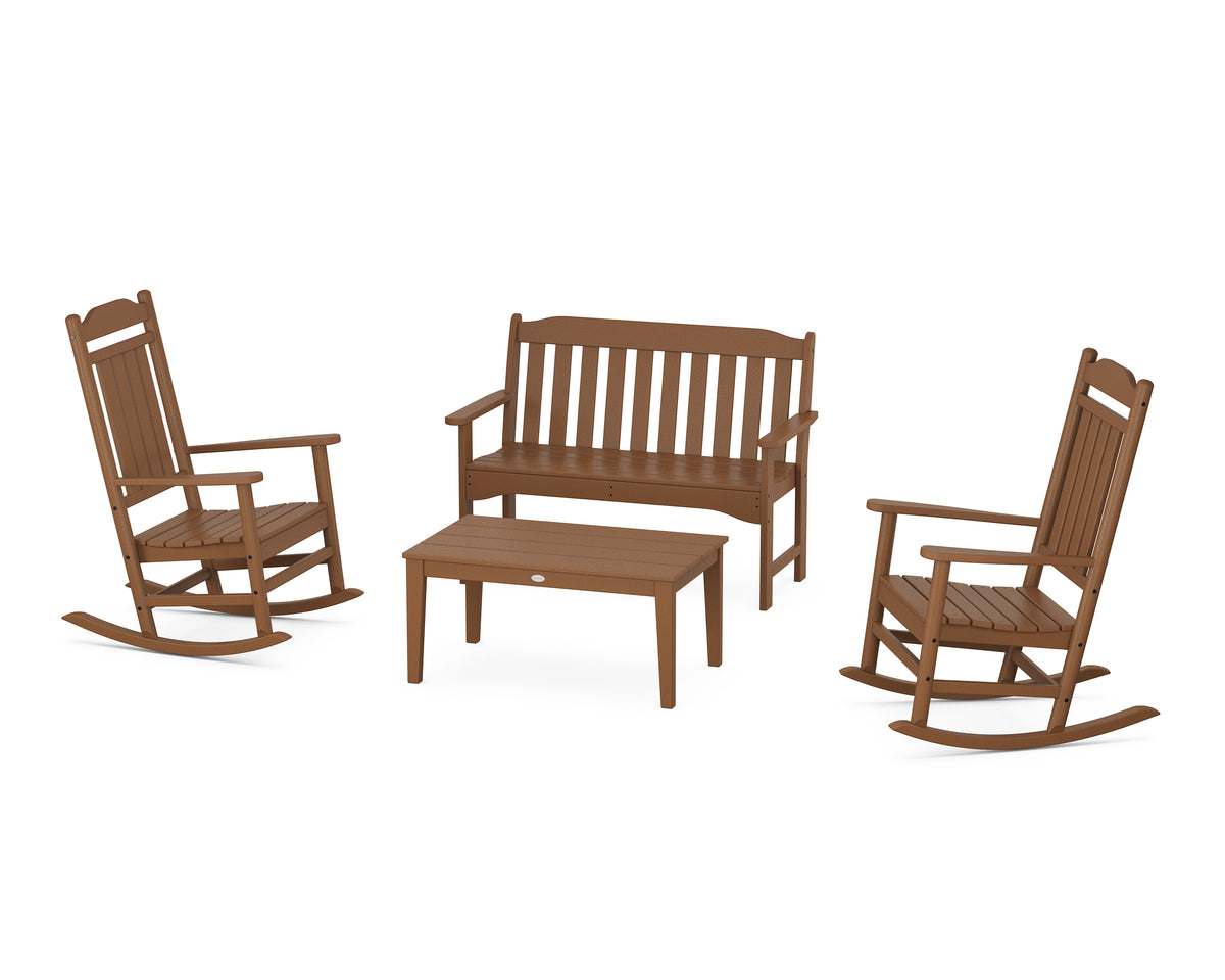 POLYWOOD Cottage Legacy Rocking Chair 4-Piece Porch Set in Teak