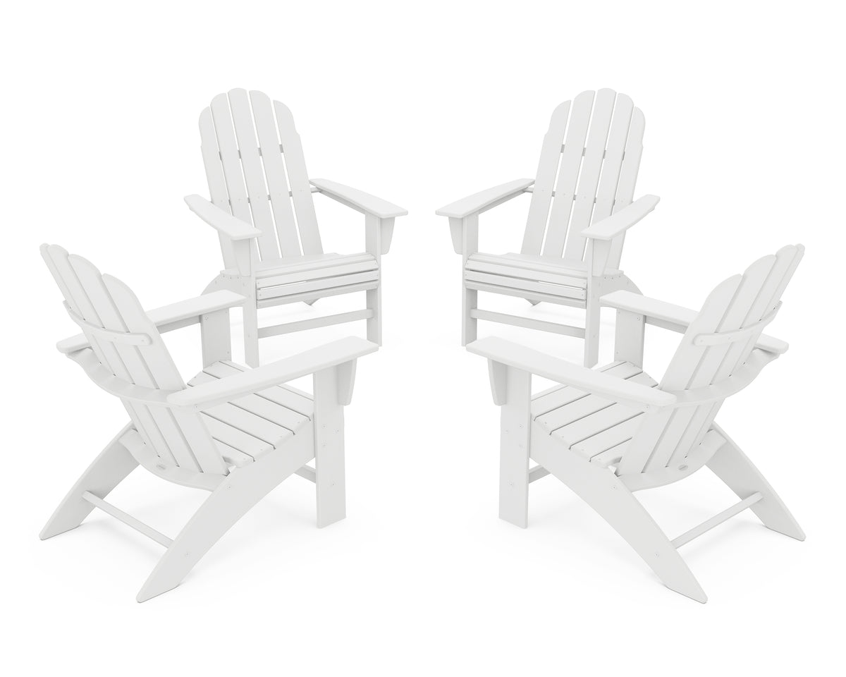 POLYWOOD 4-Piece Vineyard Curveback Adirondack Chair Conversation Set in White