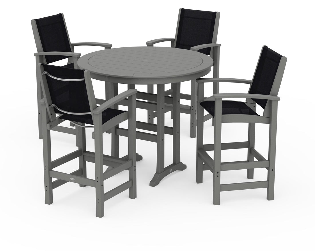POLYWOOD Coastal 5-Piece Nautical Trestle Bar Set in Slate Grey / Black