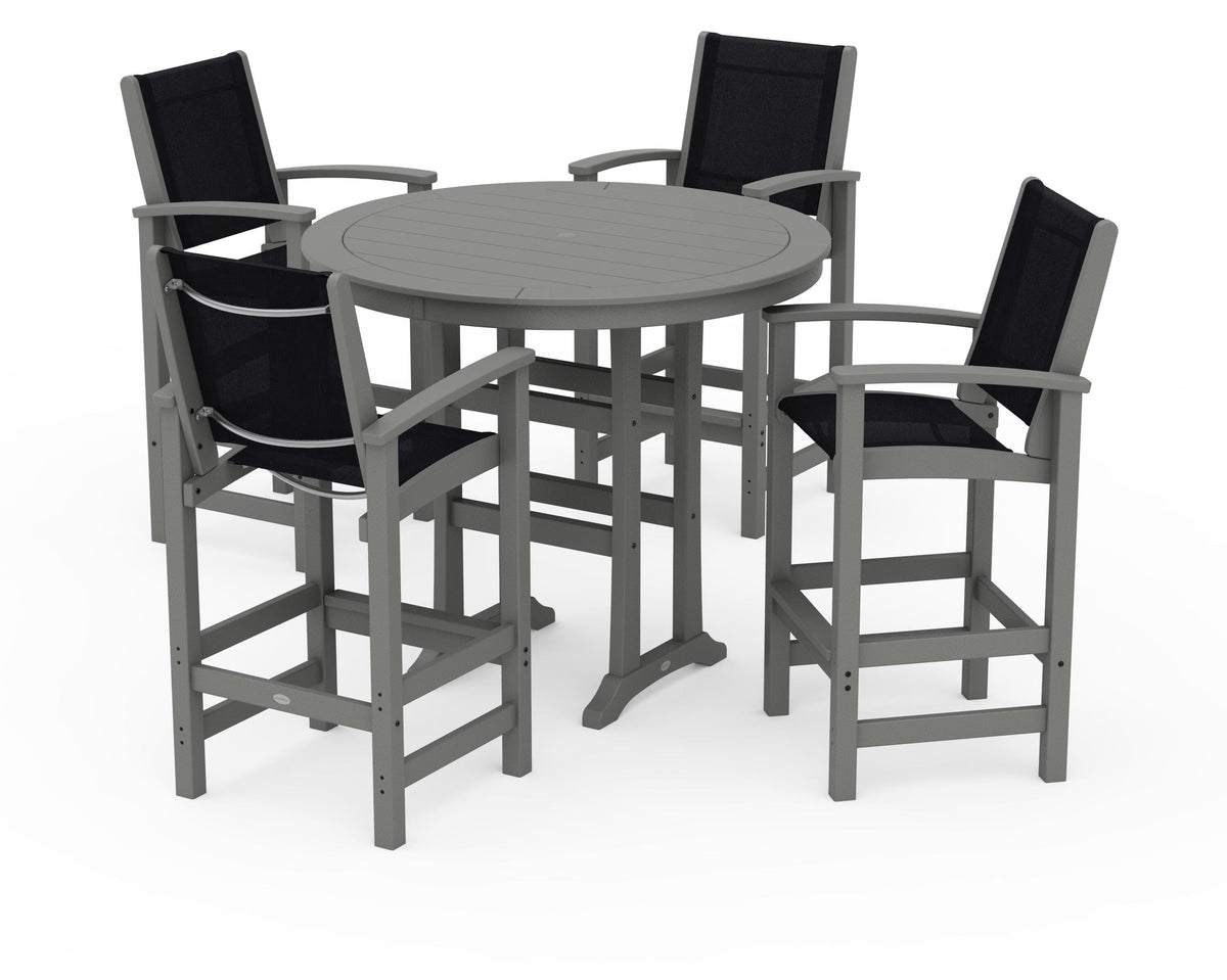 POLYWOOD Coastal 5-Piece Nautical Trestle Bar Set in Slate Grey / Black
