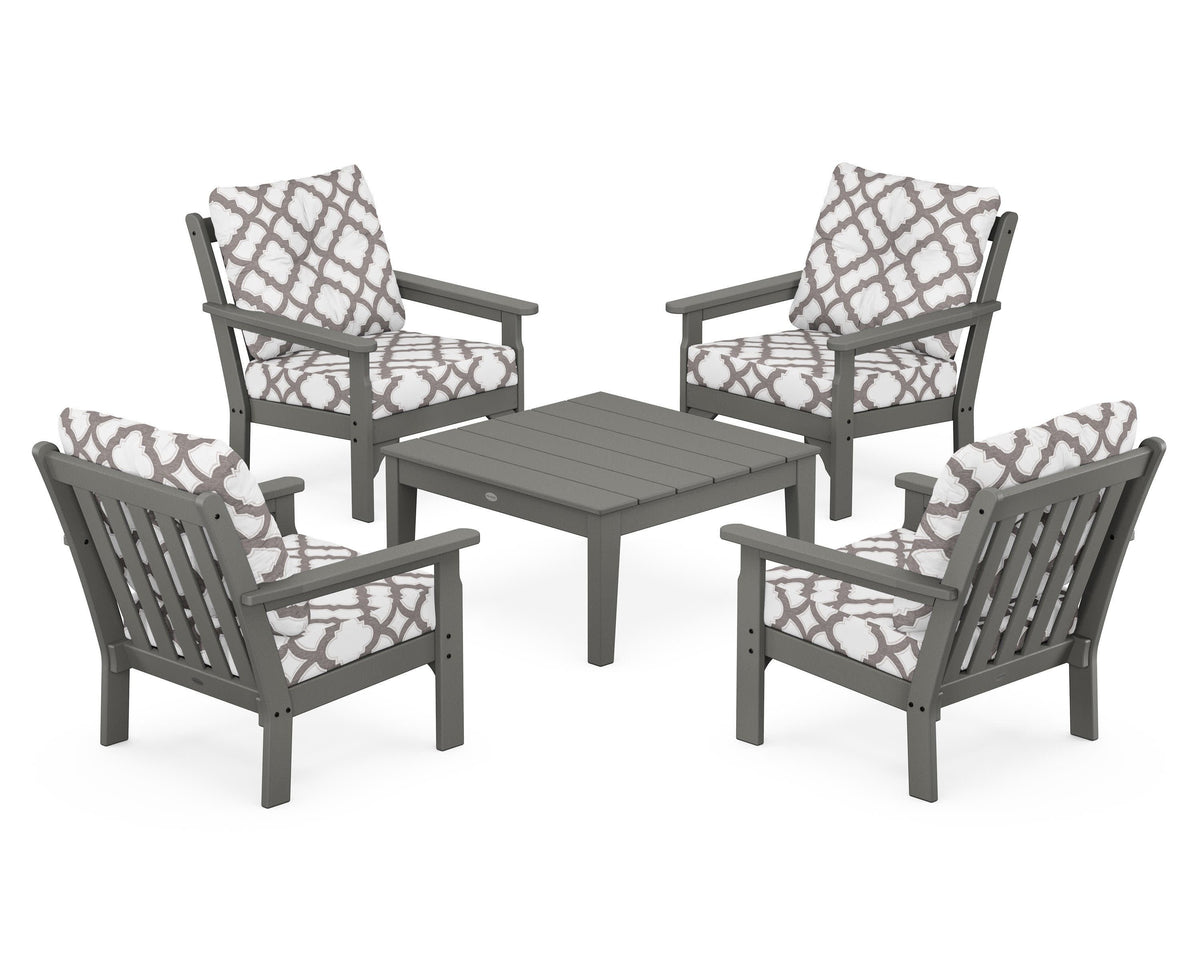 POLYWOOD Vineyard 5-Piece Deep Seating Conversation Set in Slate Grey / Trellis Grey Mist
