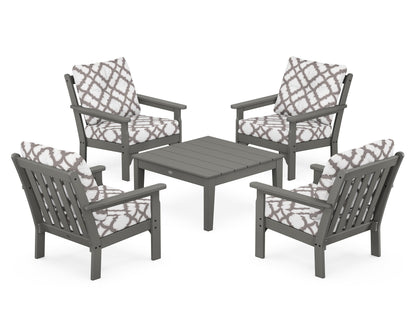 POLYWOOD Vineyard 5-Piece Deep Seating Conversation Set in Slate Grey / Trellis Grey Mist