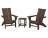 POLYWOOD Modern 3-Piece Curveback Adirondack Set With Long Island 18" Side Table in Mahogany