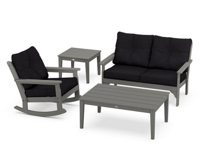 POLYWOOD Vineyard 4-Piece Deep Seating Rocker Set in Slate Grey / Midnight Linen
