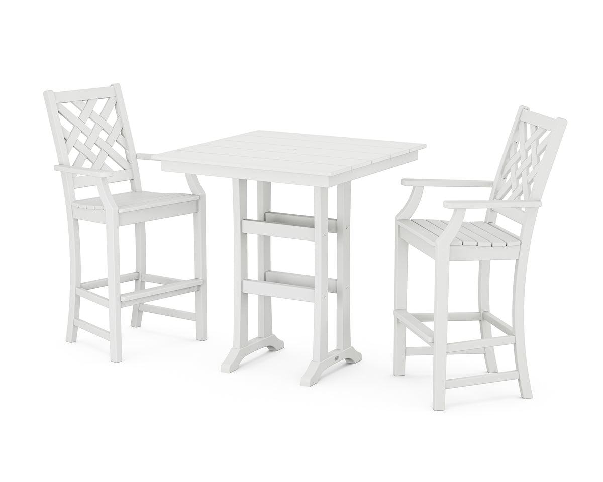 POLYWOOD Country Living Wovendale 3-Piece Farmhouse Bar Set with Trestle Legs in White