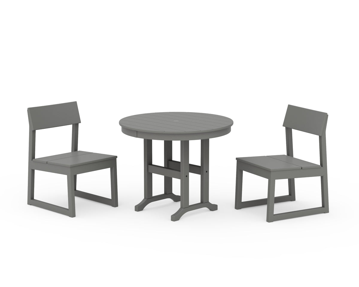 POLYWOOD EDGE Side Chair 3-Piece Round Dining Set in Slate Grey
