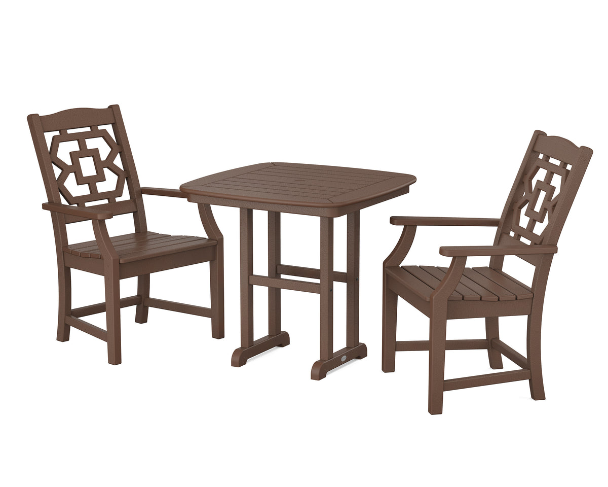 POLYWOOD Chinoiserie 3-Piece Dining Set in Mahogany