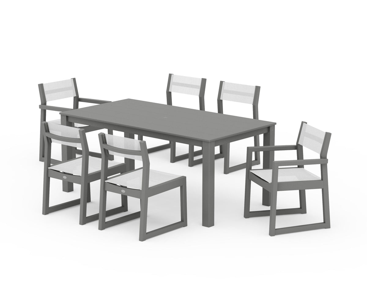 POLYWOOD EDGE Sling 7-Piece Parsons Dining Set in Slate Grey / White