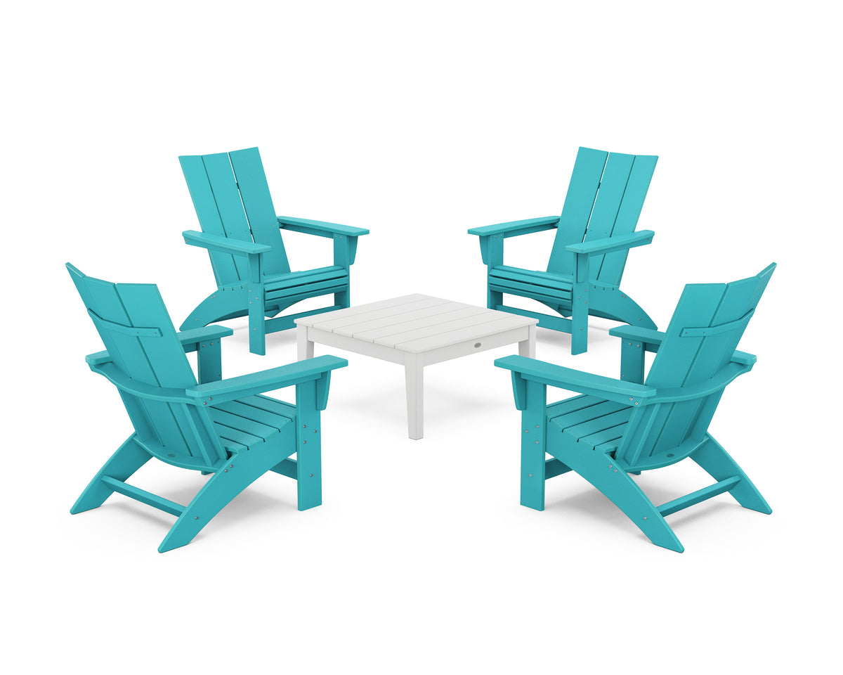POLYWOOD 5-Piece Modern Grand Adirondack Chair Conversation Group in Aruba / White