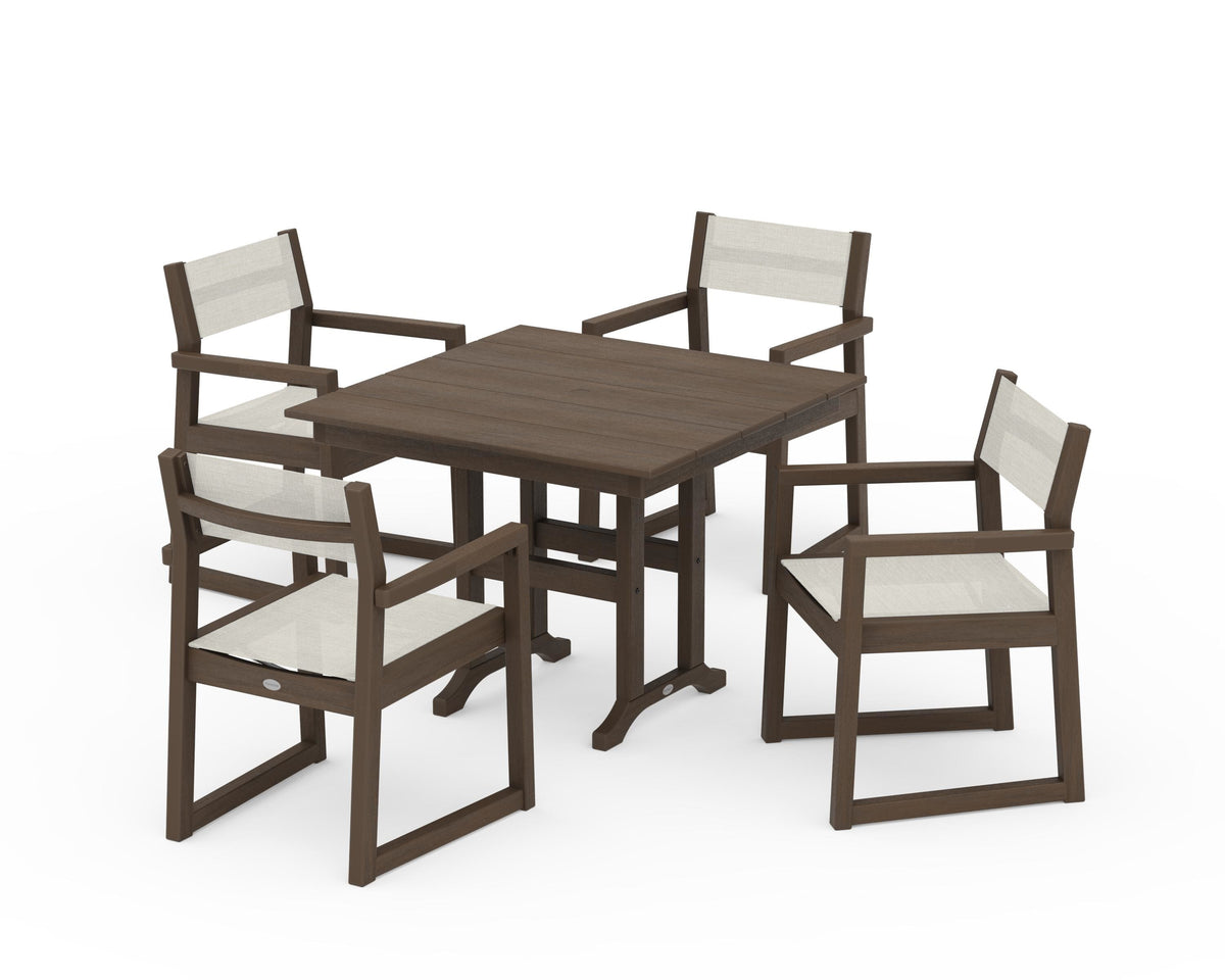 POLYWOOD EDGE Sling Arm Chair 5-Piece Farmhouse Dining Set in Kona / Parchment