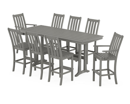 POLYWOOD Vineyard 9-Piece Bar Set with Trestle Legs in Slate Grey