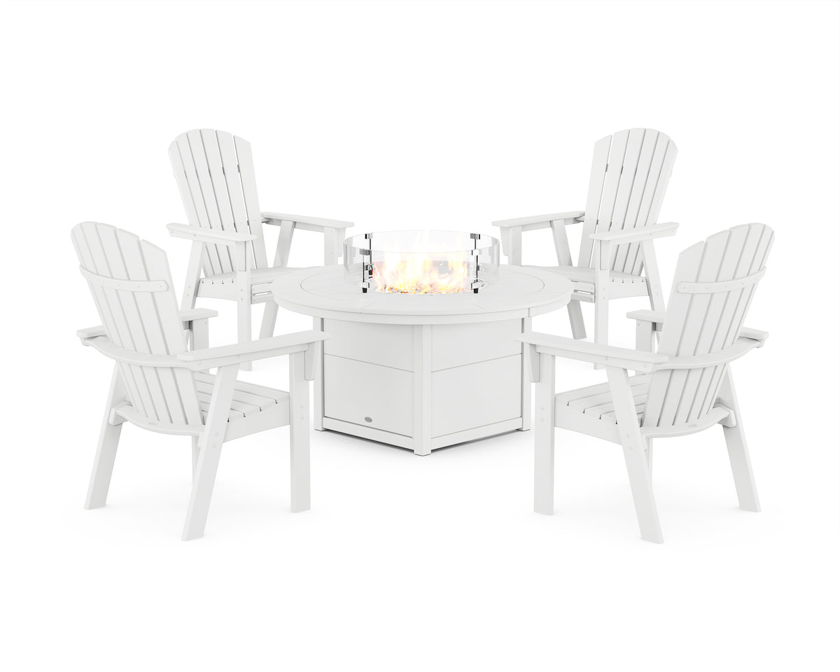POLYWOOD Nautical 4-Piece Curveback Upright Adirondack Conversation Set with Fire Pit Table in White