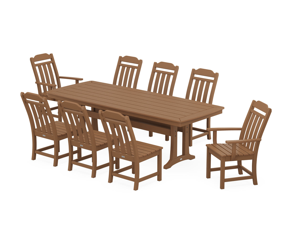POLYWOOD Cottage 9-Piece Dining Set with Trestle Legs in Teak
