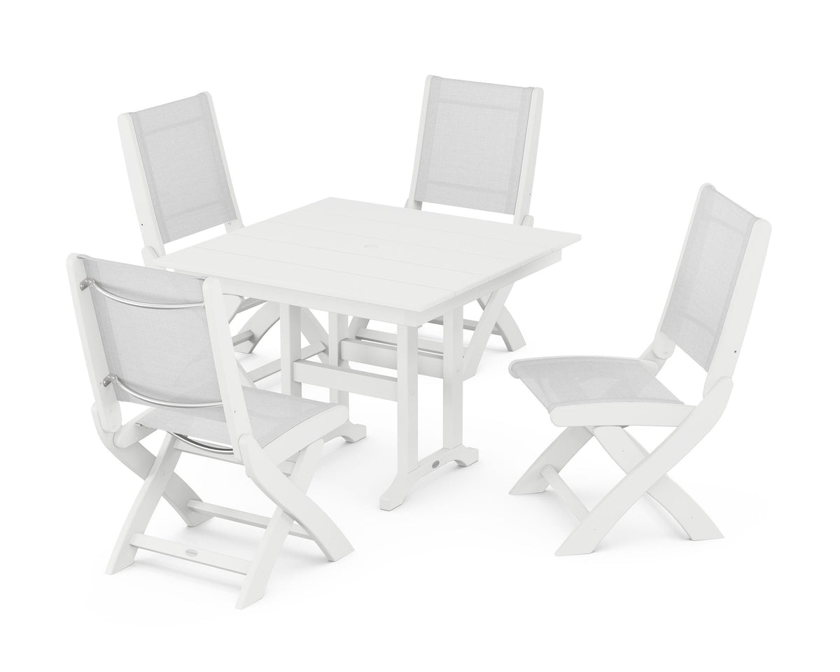 POLYWOOD Coastal Folding Side Chair 5-Piece Farmhouse Dining Set in White / White