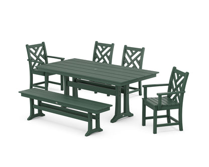 POLYWOOD Chippendale 6-Piece Farmhouse Dining Set with Trestle Legs in Green