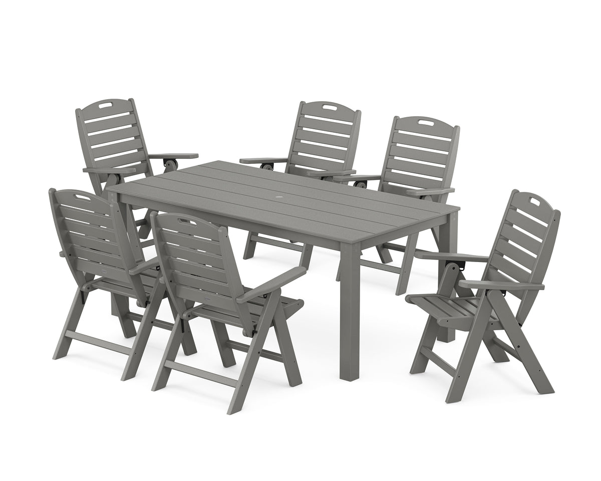 POLYWOOD Nautical Folding Highback Chair 7-Piece Parsons Dining Set in Slate Grey