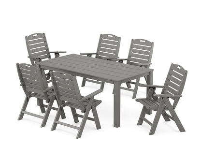 POLYWOOD Nautical Folding Highback Chair 7-Piece Parsons Dining Set in Slate Grey