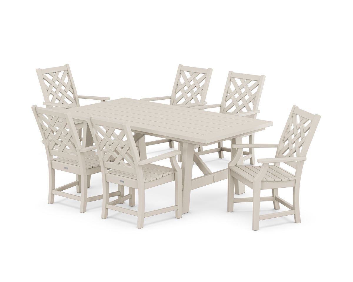 POLYWOOD Wovendale Arm Chair 7-Piece Rustic Farmhouse Dining Set in Sand