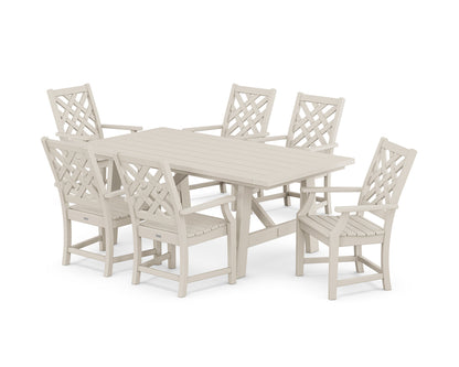 POLYWOOD Wovendale Arm Chair 7-Piece Rustic Farmhouse Dining Set in Sand