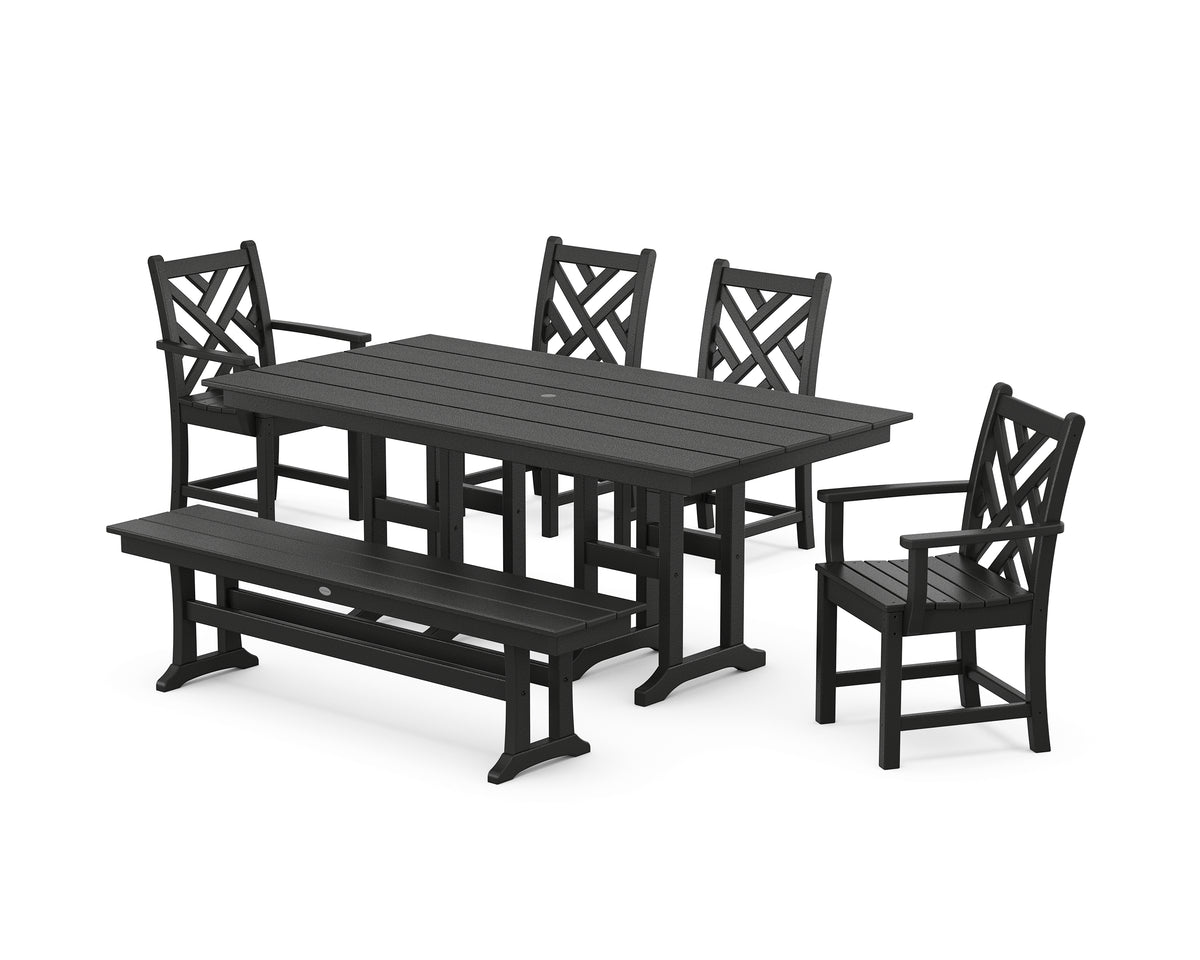 POLYWOOD Chippendale 6-Piece Farmhouse Dining Set in Black