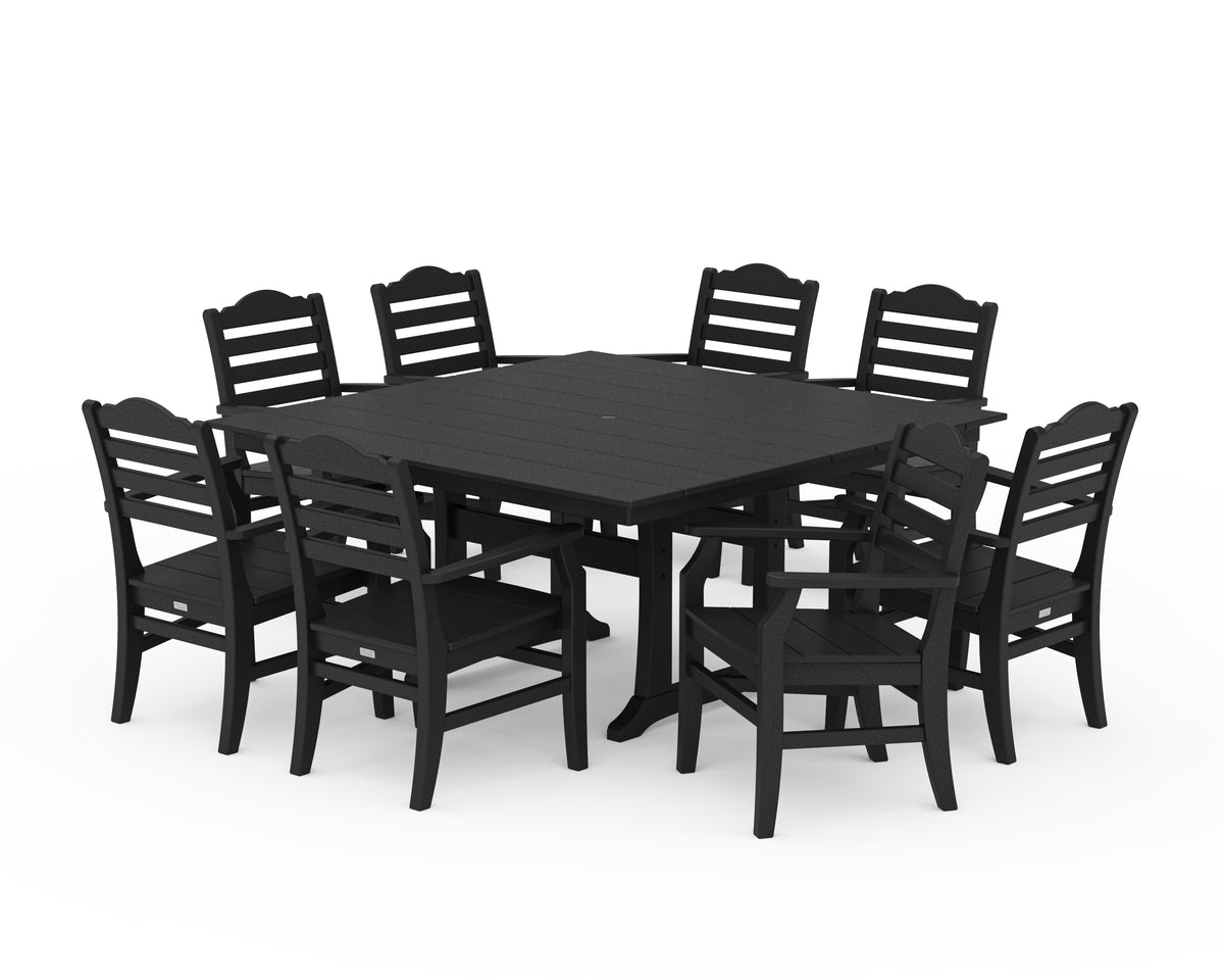 POLYWOOD Savannah 9-Piece Square Farmhouse Dining Set with Trestle Legs in Black