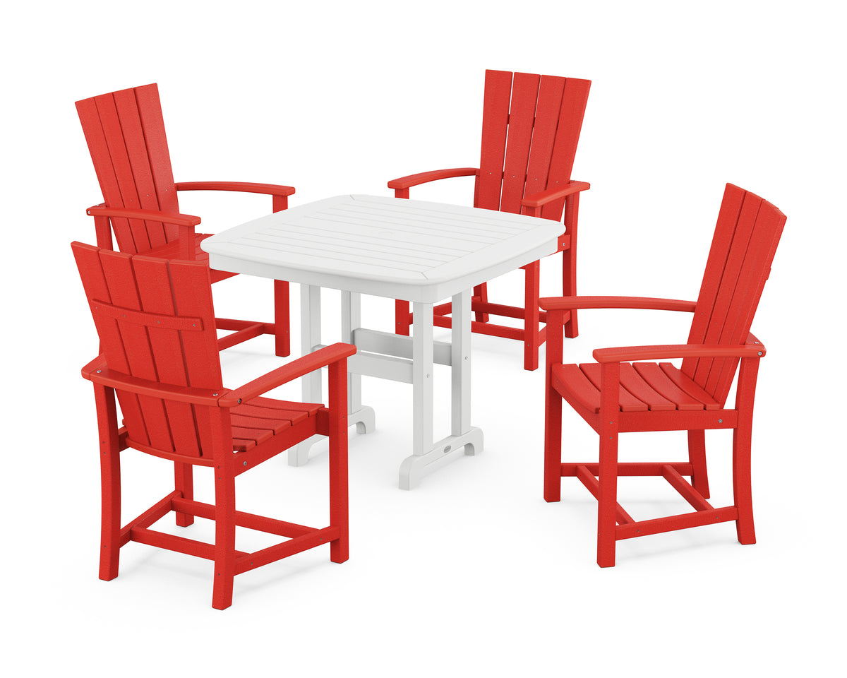 POLYWOOD Quattro 5-Piece Dining Set in Sunset Red / White