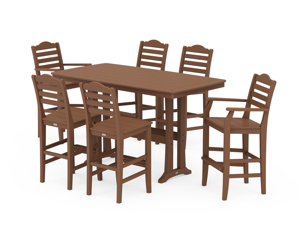 POLYWOOD Savannah 7-Piece Bar Set with Trestle Legs in Teak