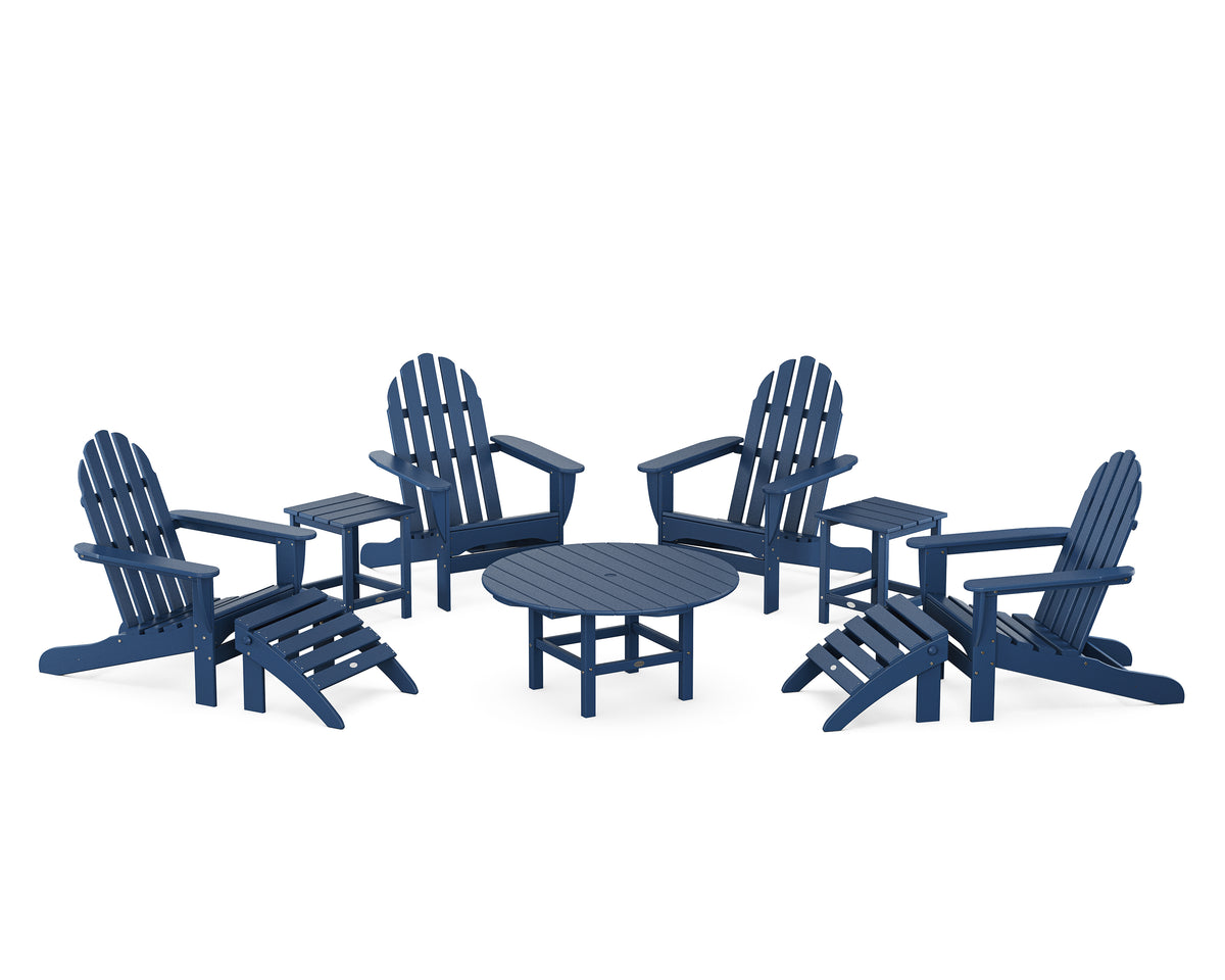 POLYWOOD Classic Adirondack Chair 9-Piece Conversation Set in Navy