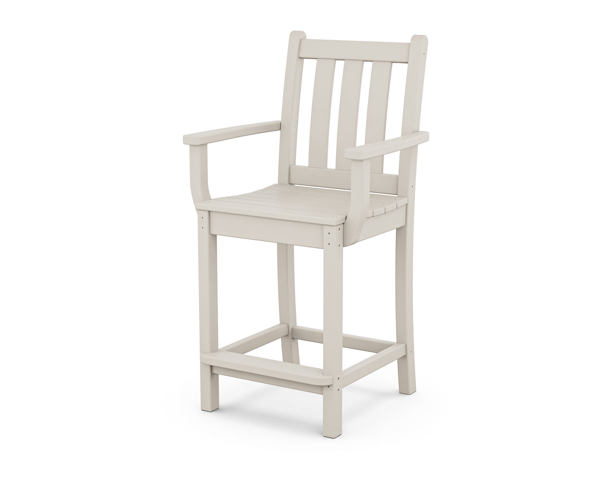 POLYWOOD Traditional Garden Counter Arm Chair in Sand