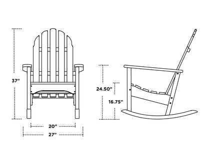 POLYWOOD Classic Adirondack Rocking Chair dimension drawing with width, depth and height measurements