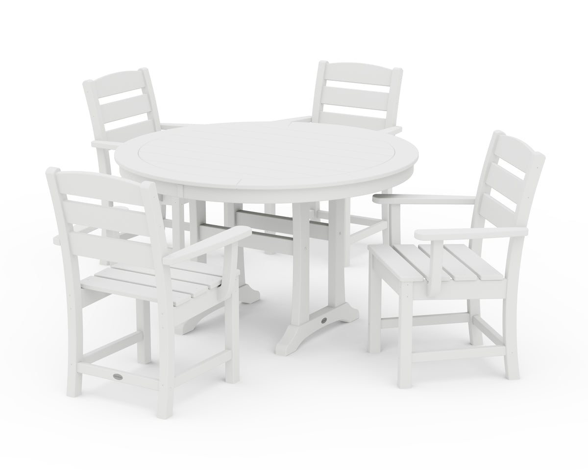 POLYWOOD Lakeside 5-Piece Round Dining Set with Trestle Legs in White