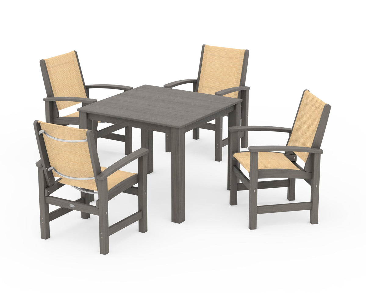 POLYWOOD Coastal 5-Piece Parsons Dining Set in Driftwood / Dupioni Apricot
