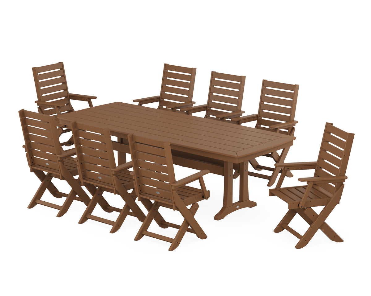 POLYWOOD Captain 9-Piece Dining Set with Trestle Legs in Teak