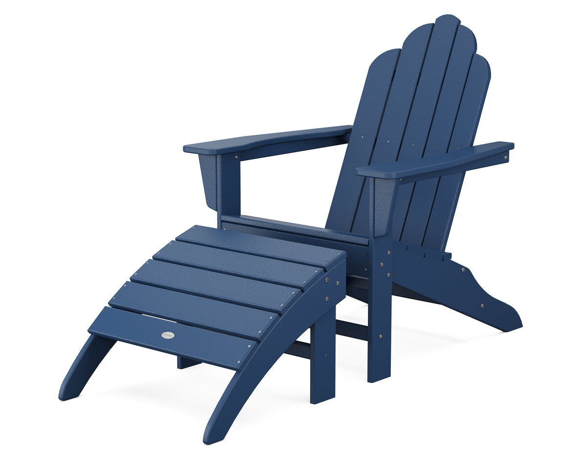 POLYWOOD Long Island Adirondack 2-Piece Set with South Beach Adirondack Ottoman in Navy