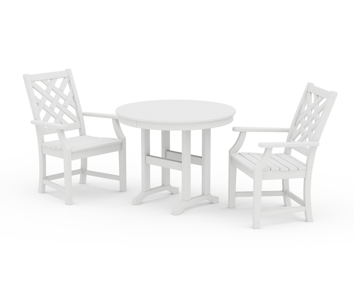 POLYWOOD Wovendale 3-Piece Farmhouse Dining Set in White
