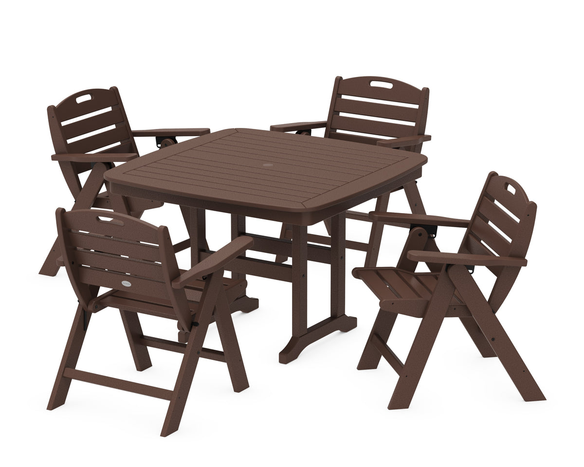 POLYWOOD Nautical Folding Lowback Chair 5-Piece Dining Set with Trestle Legs - 44" Table in Mahogany