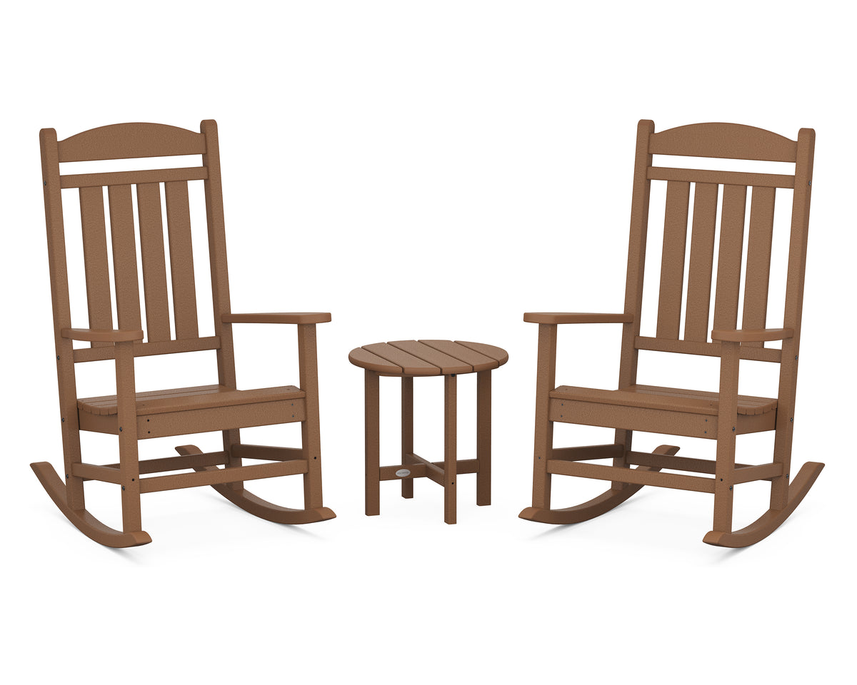 POLYWOOD Presidential 3-Piece Rocker Set with Round Side Table in Teak