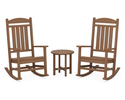 POLYWOOD Presidential 3-Piece Rocker Set with Round Side Table in Teak