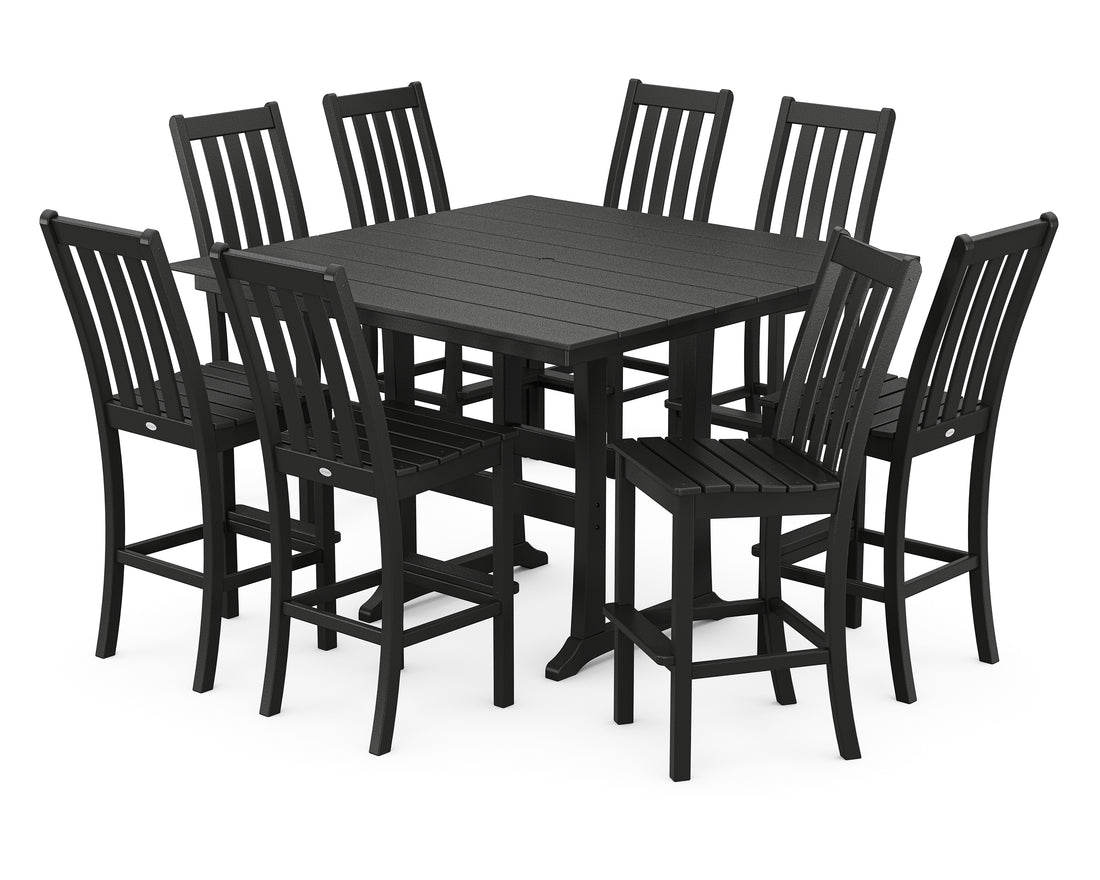 POLYWOOD Vineyard 9-Piece Farmhouse Trestle Bar Set in Black