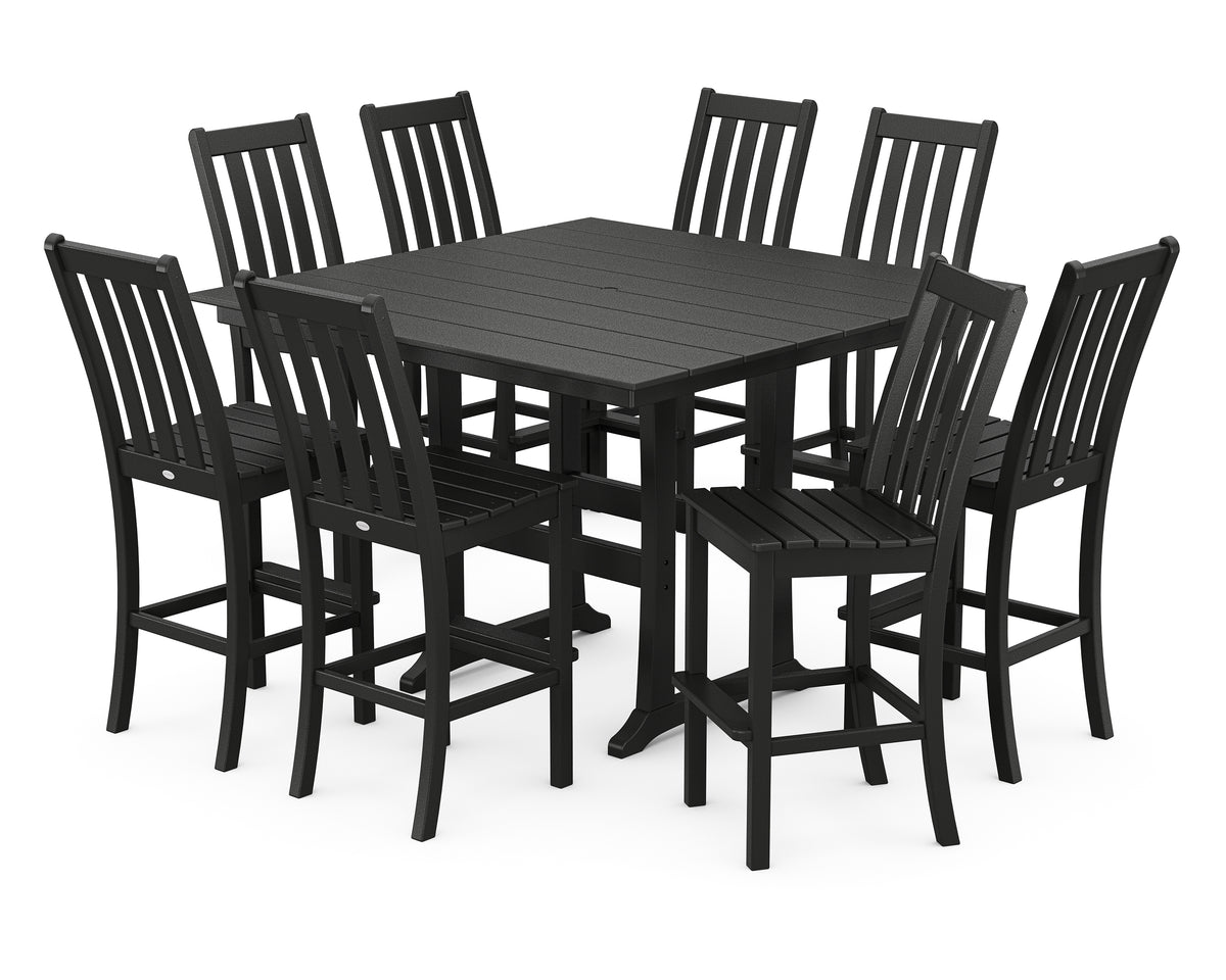 POLYWOOD Vineyard 9-Piece Farmhouse Trestle Bar Set in Black