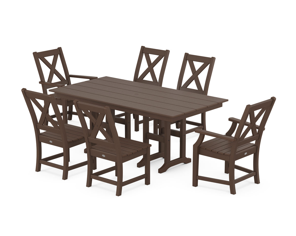 POLYWOOD Braxton 7-Piece Farmhouse Dining Set in Mahogany