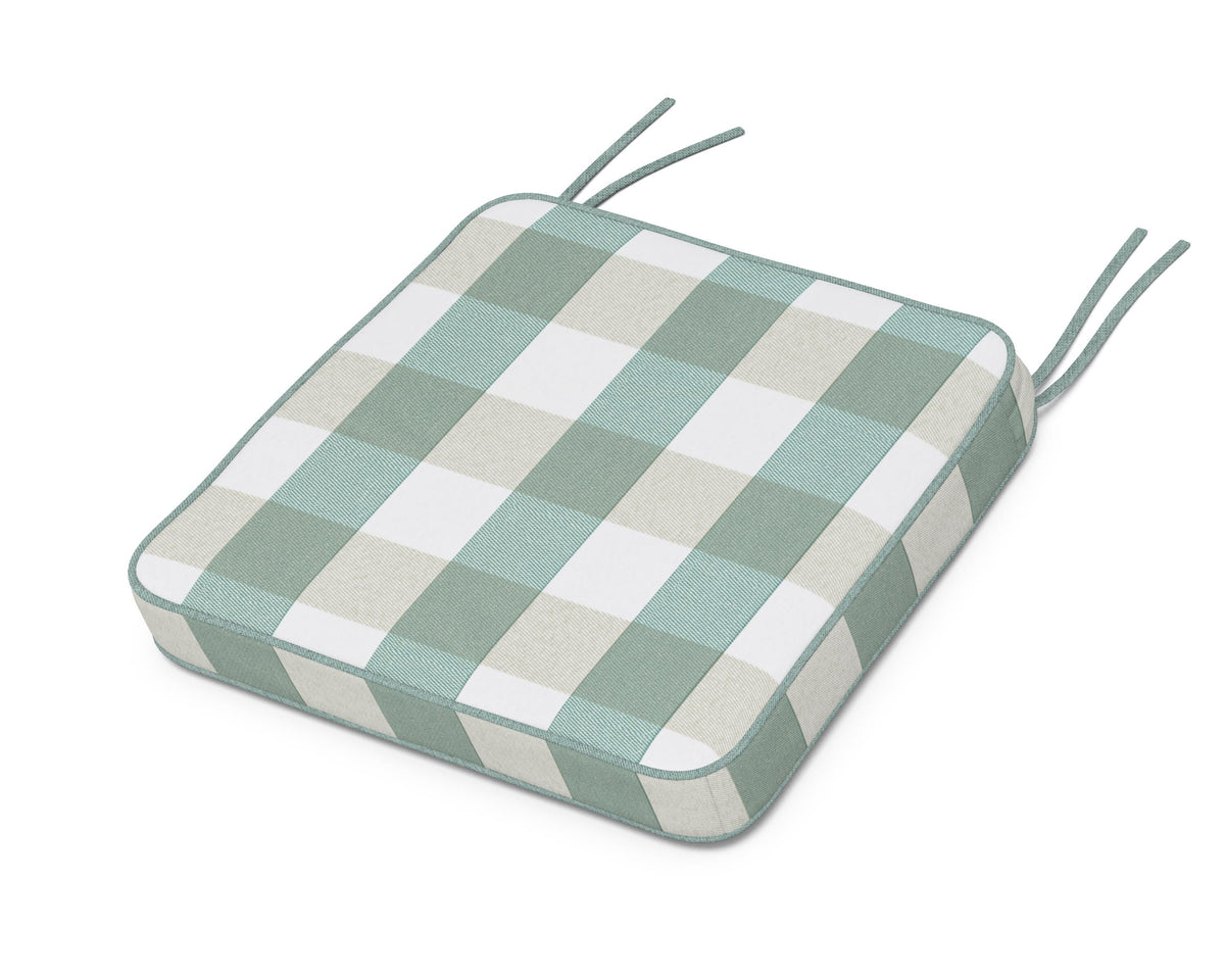 POLYWOOD Chinoiserie Side Chair Seat Cushion in Buffalo Plaid Glacier Spa