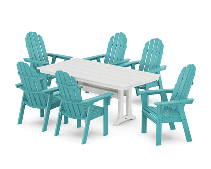 POLYWOOD Vineyard Curveback Adirondack Chair 7-Piece Farmhouse Dining Set with Trestle Legs in Aruba / White