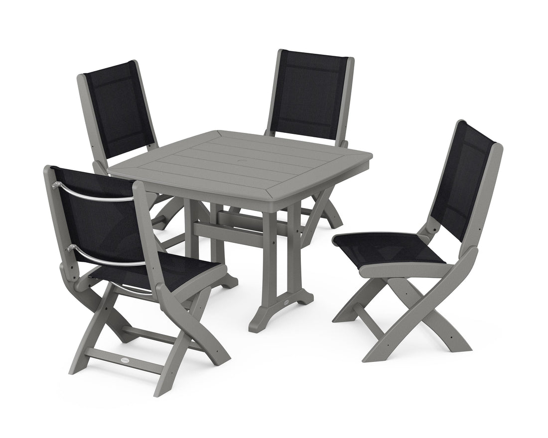 POLYWOOD Coastal Folding Side Chair 5-Piece Dining Set with Trestle Legs in Slate Grey / Black