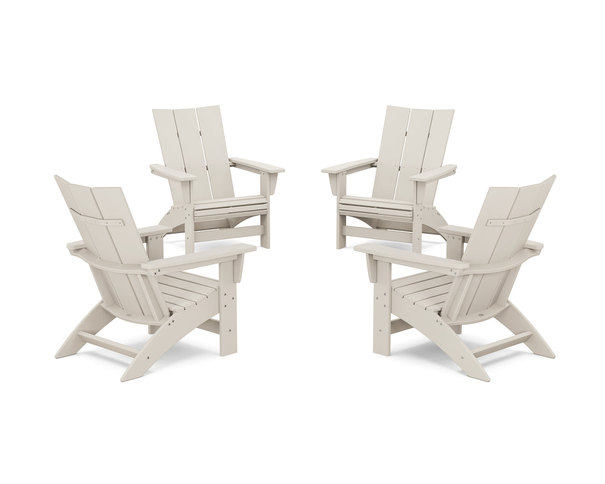 POLYWOOD 4-Piece Modern Grand Adirondack Chair Conversation Set in Sand