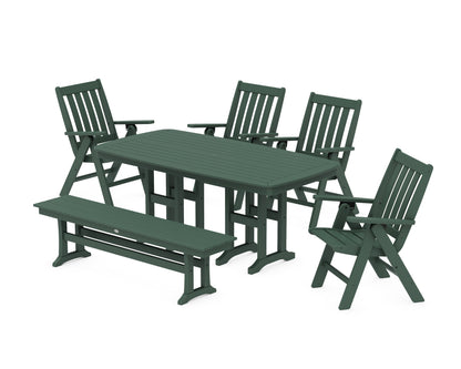 POLYWOOD Vineyard Folding Chair 6-Piece Dining Set with Bench in Green